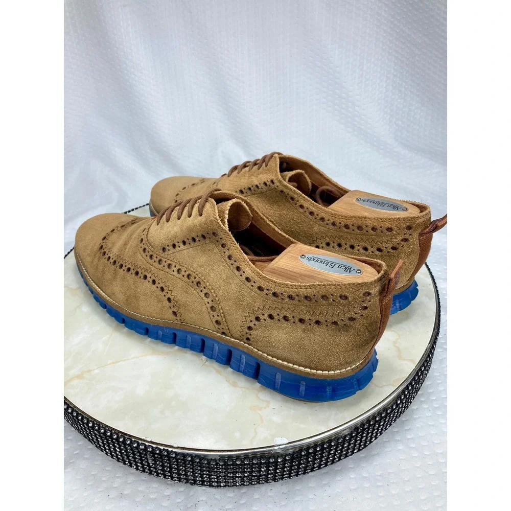 Cole Haan Zerogrand Suede Wingtip Oxfords Shoes Mens Sz 10.5 Tan Brogue Preppy